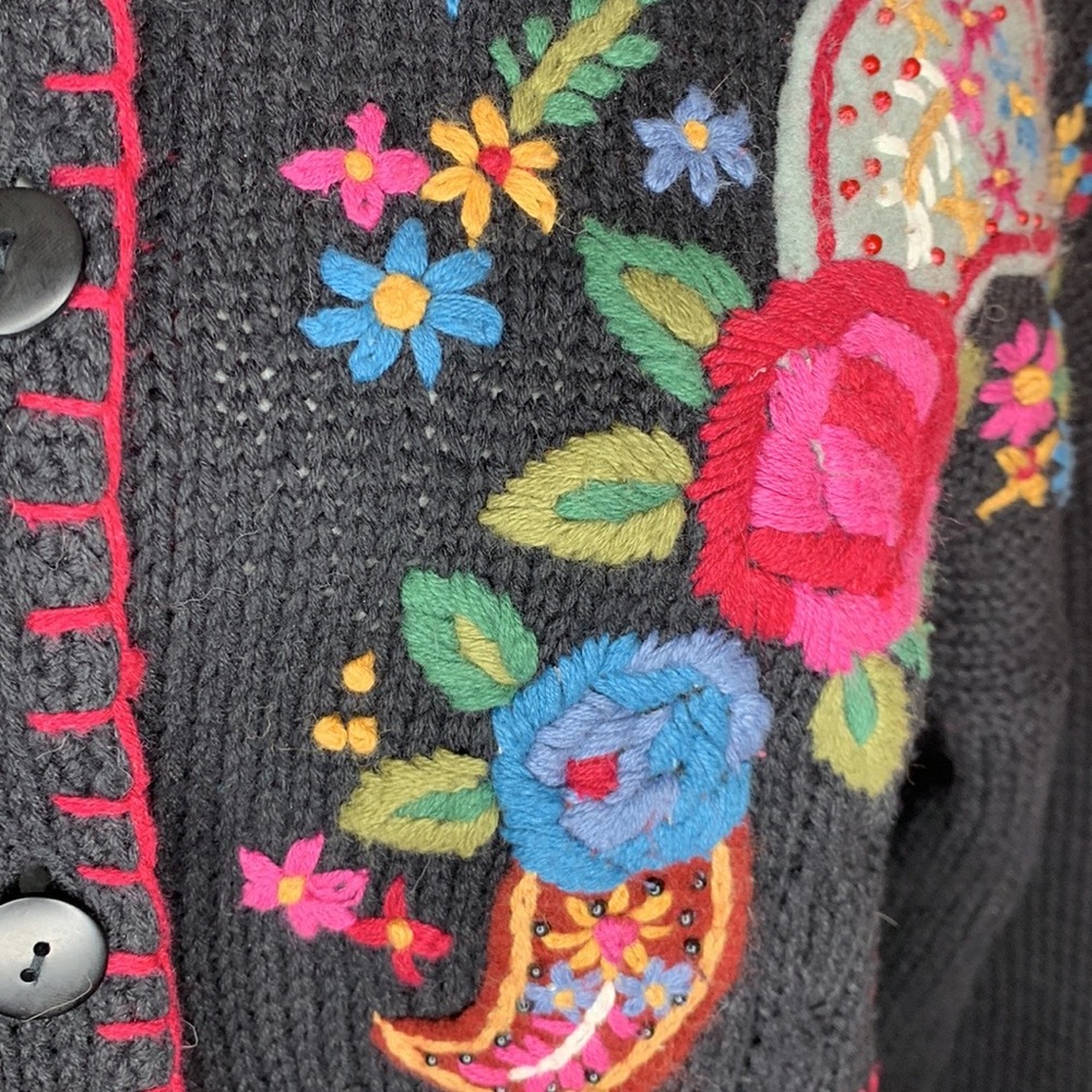Vintage Beldoch Popper Cottage Core Button Down Floral Embroidered Cardi… - Picture 8 of 11